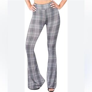 Satina Buttery Soft Plaid Flare Pants Size Medium Stretch